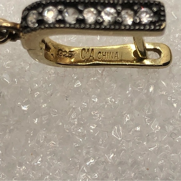 Vtg Sterling Silver CZ Gold Tone Antique Style Earrings Oval Drop w Halo 1.2” - Picture 7 of 8